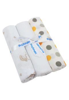 Set 3 scutece, bumbac, Ursulet pe norisor crem cu buline, 80x70cm, multicolor