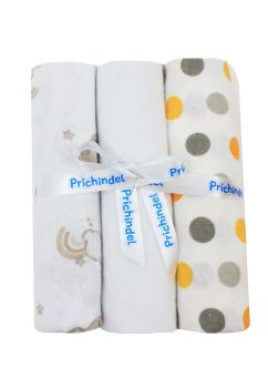 Set 3 scutece, bumbac, Ursulet pe norisor crem cu buline, 80x70cm, multicolor