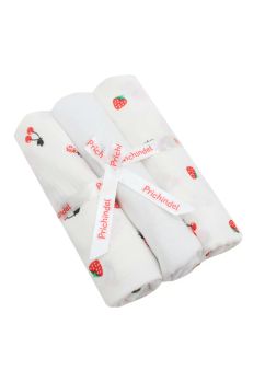 Set 3 scutece, capsuni si cirese, muselina si finet, bumbac, 80x67cm