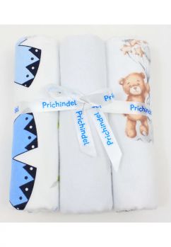 Set 3 scutece, flanel bumbac, Dream catcher si Urs cu baloane, multicolor, 80x70cm