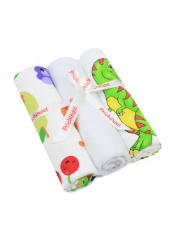 Set 3 scutece, flanel bumbac, Fruits and Dinosaurs, multicolor, 80x70cm