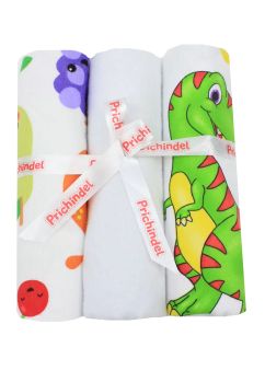 Set 3 scutece, flanel bumbac, Fruits and Dinosaurs, multicolor, 80x70cm