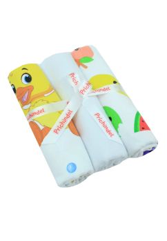 Set 3 scutece, flanel bumbac, Fruits and Ducks, multicolor, 80x70cm