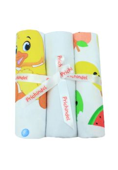 Set 3 scutece, flanel bumbac, Fruits and Ducks, multicolor, 80x70cm