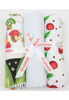 Set 3 scutece, flanel bumbac, Welcome in the parc si Cirese, multicolor, 80x70cm