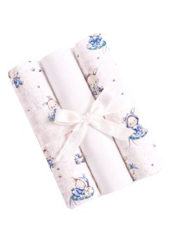 Set 3 scutece, Iepurasul Marco, muselina si finet, bumbac, 80x67cm, multicolor