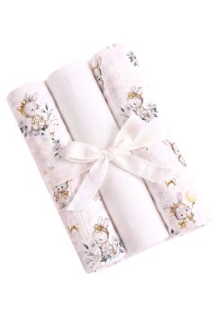 Set 3 scutece, Iepurasul Miruna, muselina si finet, bumbac, 80x67cm, multicolor