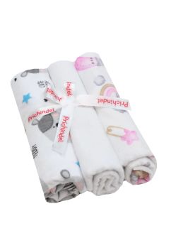 Set 3 scutece, koala cu steluta roz si cute teddy, flanel bumbac, multicolor, 80x70cm