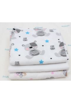 Set 3 scutece, koala cu steluta roz si cute teddy, flanel bumbac, multicolor, 80x70cm