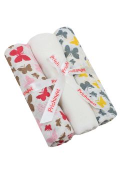 Set 3 scutece, muselina, Butterfly galben si roz, 75 x 70 cm