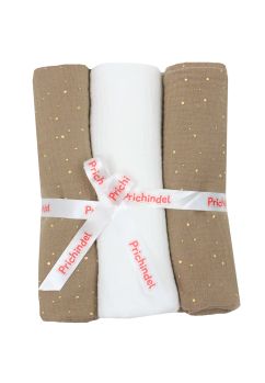 Set 3 scutece, muselina, Metalic dots, bej cu alb, 80 x 67 cm