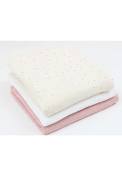 Set 3 scutece, muselina, Metalic dots, roz cu ivory, 80 x 67 cm