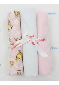 Set 3 scutece, Ratuste, muselina roz si finet, bumbac, 75x70cm