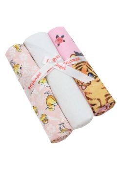 Set 3 scutece, Ratuste si Little tiger pink, muselina si finet, bumbac, 75x70cm