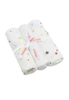 Set 3 scutece, stelute colorate, muselina si finet, bumbac, 80x67cm