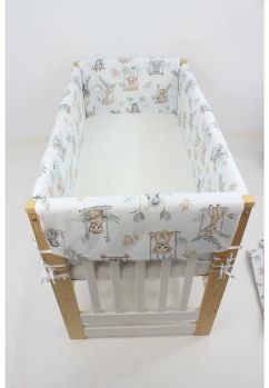 Set aparatori patut, Maxi, bumbac, Animalute pe leagan, 120x60cm, alb