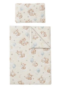 Set lenjerie 3 piese, flanel, Caprioara Bambi si prietenii, 120x60 cm, crem