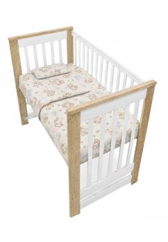 Set lenjerie 3 piese, flanel, Caprioara Bambi si prietenii, 120x60 cm, crem