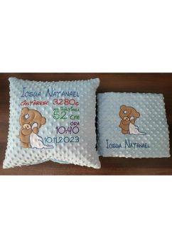 Set paturica si perna minky, Ursulet, personalizate, diverse culori