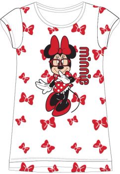 Tricou tip tunica, Minnie cu fundite rosii, bumbac, alb