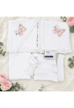 Trusou botez muselina, 8 piese, Butterfly, alb