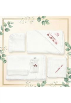 Trusou botez muselina, 8 piese, Elena, cu model traditional