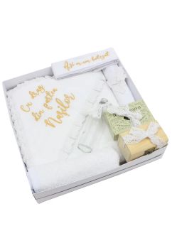 Trusou, Cu drag din partea nasilor, 7 piese, cu dantela, bumbac, alb cu crem