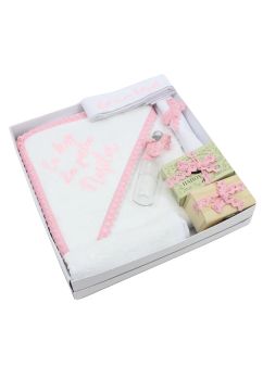 Trusou, Cu drag din partea nasilor, 7 piese, cu dantela roz, bumbac, alb