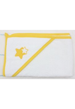 Prosop cu gluga, bumbac, stelute galbene, 80 x 100 cm, alb