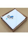 Prosop cu gluga, bumbac, Teddy bear blue, alb, 80 x 100 cm