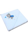 Prosop cu gluga, bumbac, Teddy bear blue, alb, 80 x 100 cm