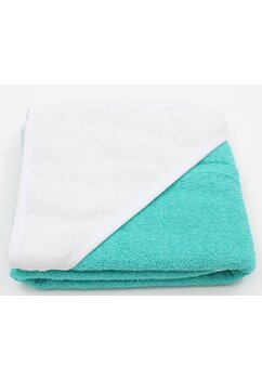 Prosop cu gluga, bumbac, turcoaz cu alb, 80 x 100 cm