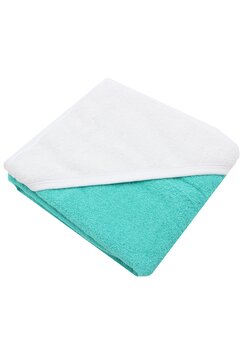 Prosop cu gluga, bumbac, turcoaz cu alb, 80 x 100 cm