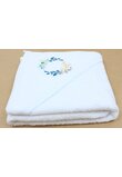 Prosop cu gluga, Frunzulite multicolore, bumbac si muselina, alb, 80 x 100 cm