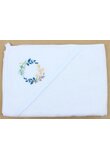 Prosop cu gluga, Frunzulite multicolore, bumbac si muselina, alb, 80 x 100 cm