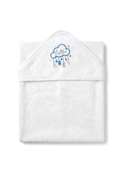 Prosop cu gluga, hello baby, bumbac, alb, 80x100 cm