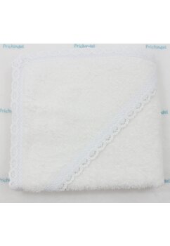 Prosop cu gluga, Irina cu dantela, bumbac, alb, 80 x 90 cm