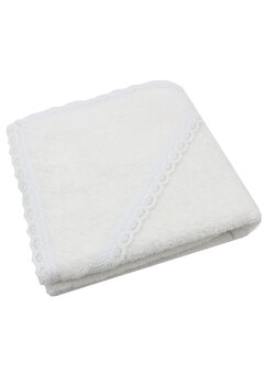 Prosop cu gluga, Irina cu dantela, bumbac, alb, 80 x 90 cm