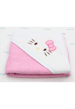Prosop cu gluga, little cat, muselina si bumbac, roz, 80x100 cm