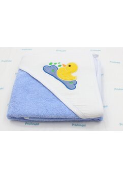 Prosop cu gluga, little duck, muselina si bumbac, albastru, 80x100 cm