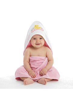Prosop cu gluga, little duck, muselina si bumbac, roz, 80x100 cm