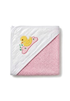 Prosop cu gluga, little duck, muselina si bumbac, roz, 80x100 cm