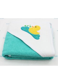 Prosop cu gluga, little duck, muselina si bumbac, turcoaz, 80x100 cm