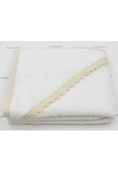 Prosop cu gluga, Olivia cu dantela crem, bumbac, alb, 80 x 90 cm