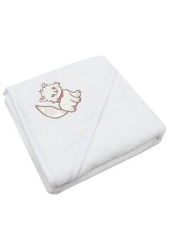 Prosop cu gluga, pisicuta crem, bumbac, alb, 80 x 100 cm