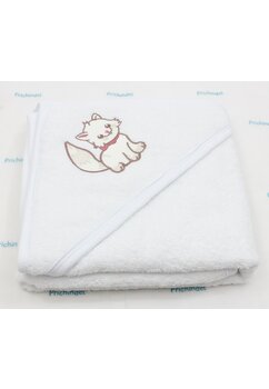 Prosop cu gluga, pisicuta crem, bumbac, alb, 80 x 100 cm