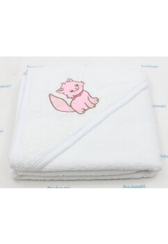 Prosop cu gluga, pisicuta roz, bumbac, alb, 80 x 100 cm