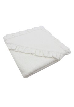 Prosop cu gluga si volanas, Cleo, muselina verso frotir, bumbac, alb, 80 x 100 cm