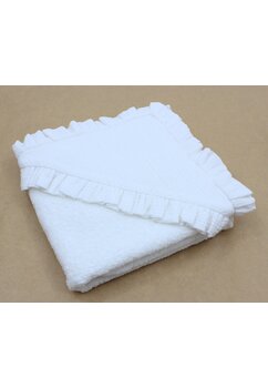 Prosop cu gluga si volanas, Cleo, muselina verso frotir, bumbac, alb, 80 x 100 cm