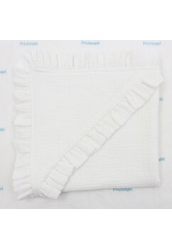 Prosop cu gluga si volanas, Ed, muselina bumbac, alb, 80 x 100 cm